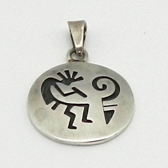 Sterling Stamped Kokopelli Round Disc Pendant - Picture 2 of 7